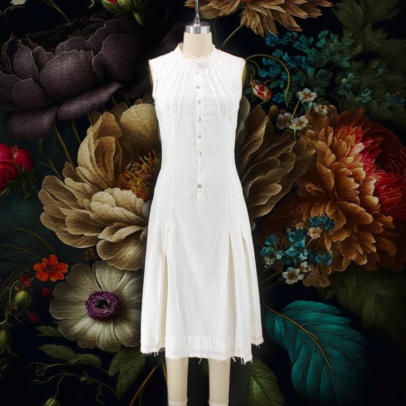 Gary Graham Sleeveless Dress 2006 Button Up Midi Pleated Vintage Cut High Neck S - Picture 1 of 16